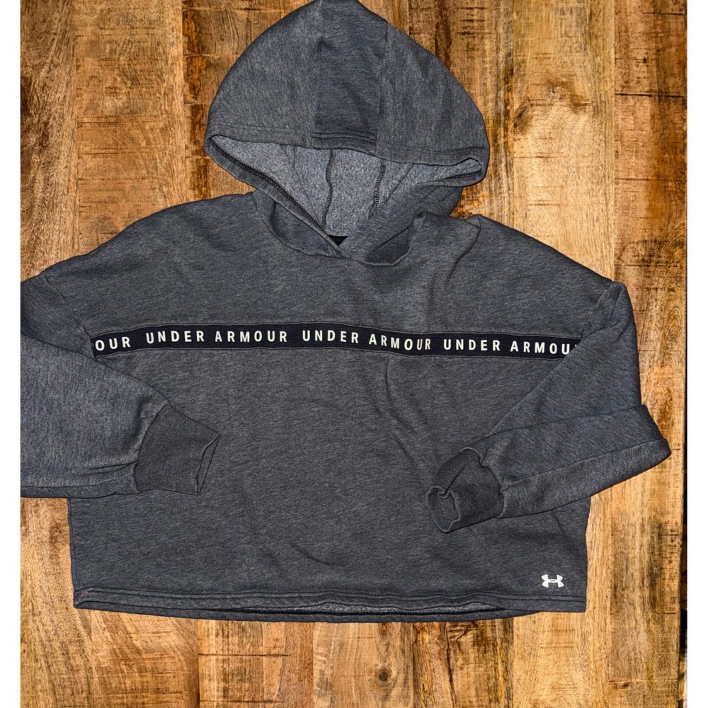 Under Armour Women's Medium Loose Fit Gray Pullover Hoodie – Logo Tape Detail